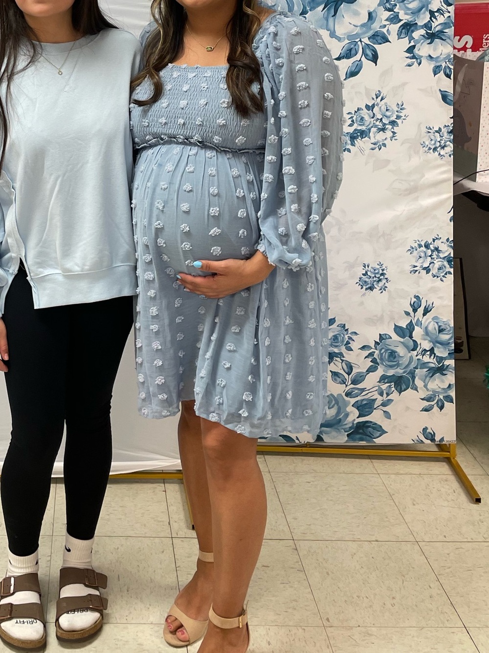 Pinkblush Maternity Light Blue Textured Dot Smocked Dress Medium - Picture 6 of 7